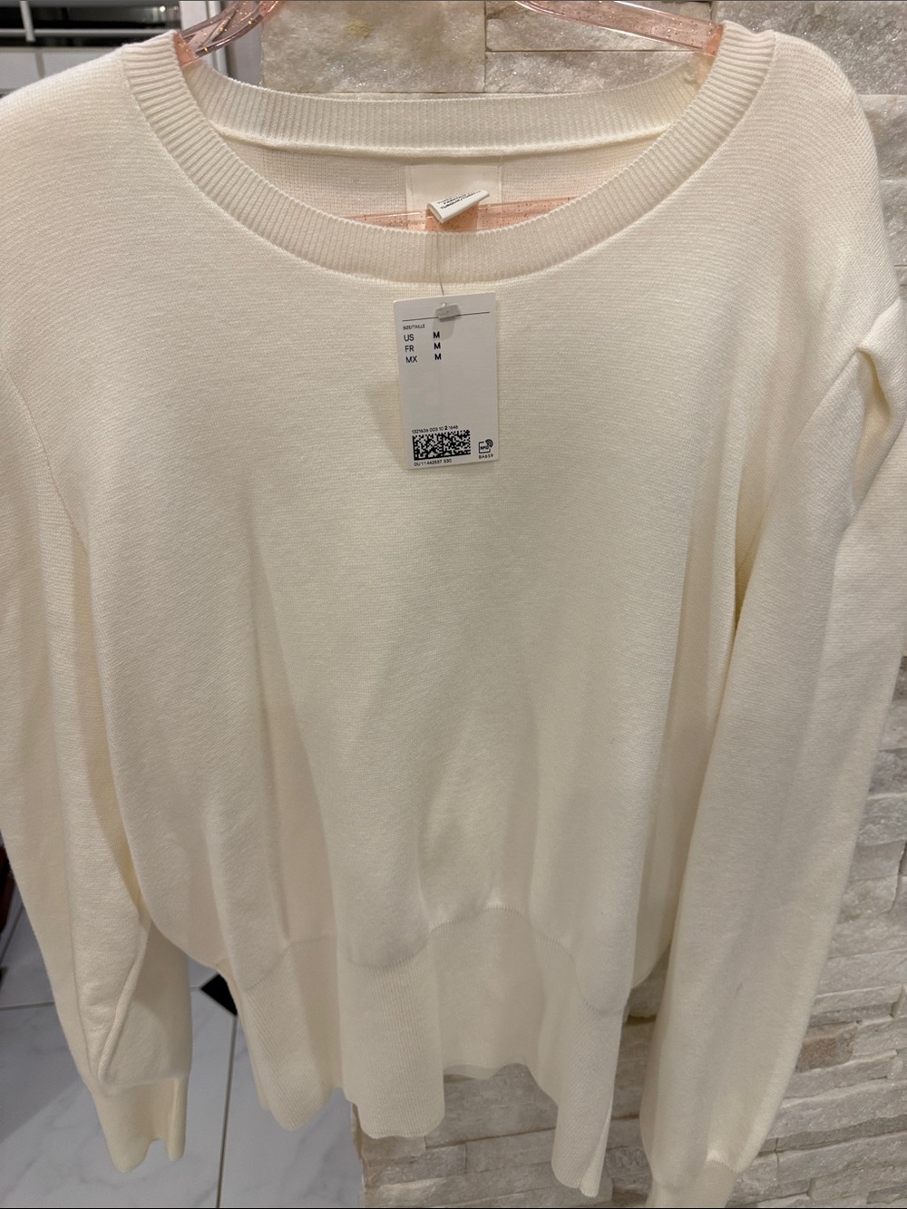 H&M Off-White Ribbed Crewneck Sweater